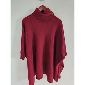 Soft by Naadam Sweater Womens One Size Burgundy Cashmere Button Poncho Pullover